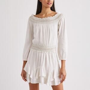 A.L.C. Ivory Silk Smocked Ruffle Mini Dress Size 0